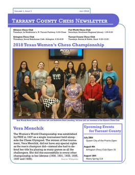 2018 Texas Women's Chess Championship Vera Menchik