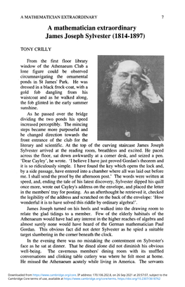 A Mathematician Extraordinary James Joseph Sylvester (1814-1897)