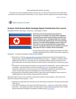 North Korean Media Campaign Signals Possible Near-Term Launch