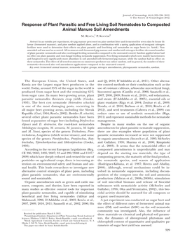 Response of Plant Parasitic and Free Living Soil Nematodes to Composted Animal Manure Soil Amendments