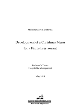 Development of a Christmas Menu for a Finnish Restaurant