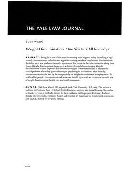 Weight Discrimination: One Size Fits All Remedy?