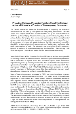 Protecting Children, Preserving Families: Moral Conflict and Actuarial Science in a Problem of Contemporary Governance