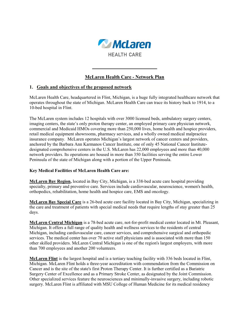 Mclaren Health Care - Network Plan