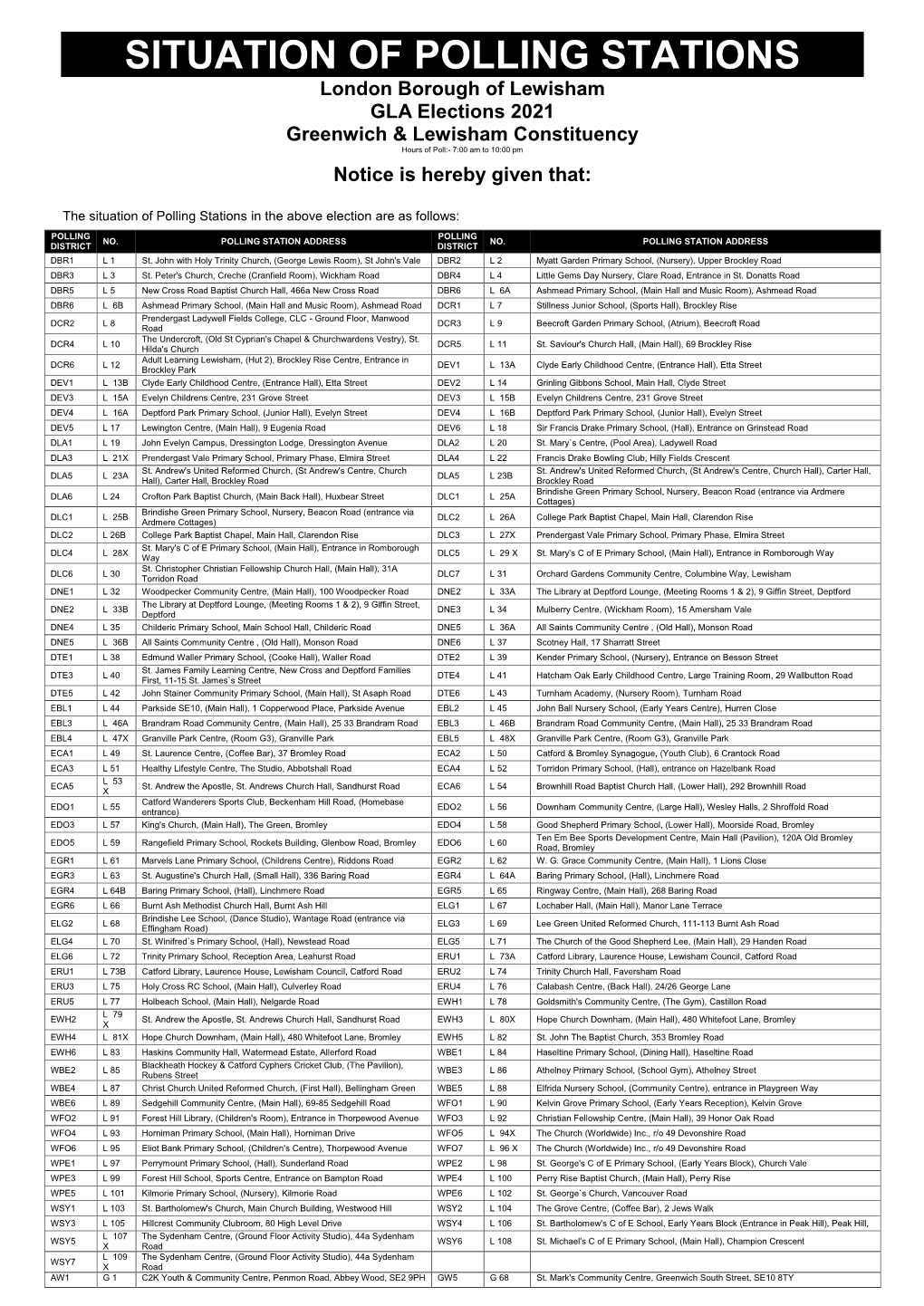 GLA Situation of Polling Stations