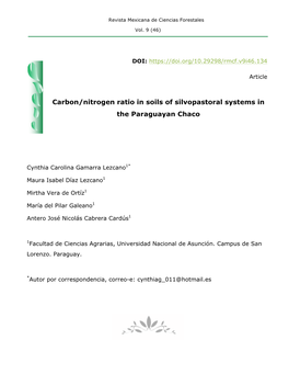 Carbon/Nitrogen Ratio in Soils of Silvopastoral Systems in the Paraguayan Chaco