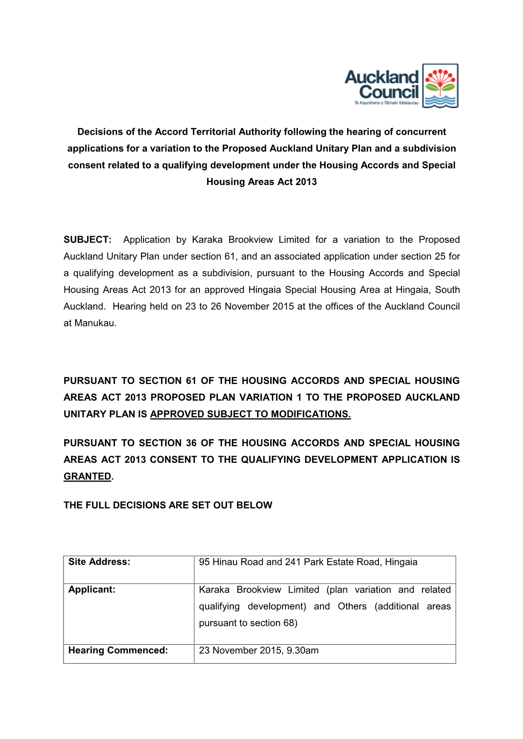 Special Housing Areas Act 2013