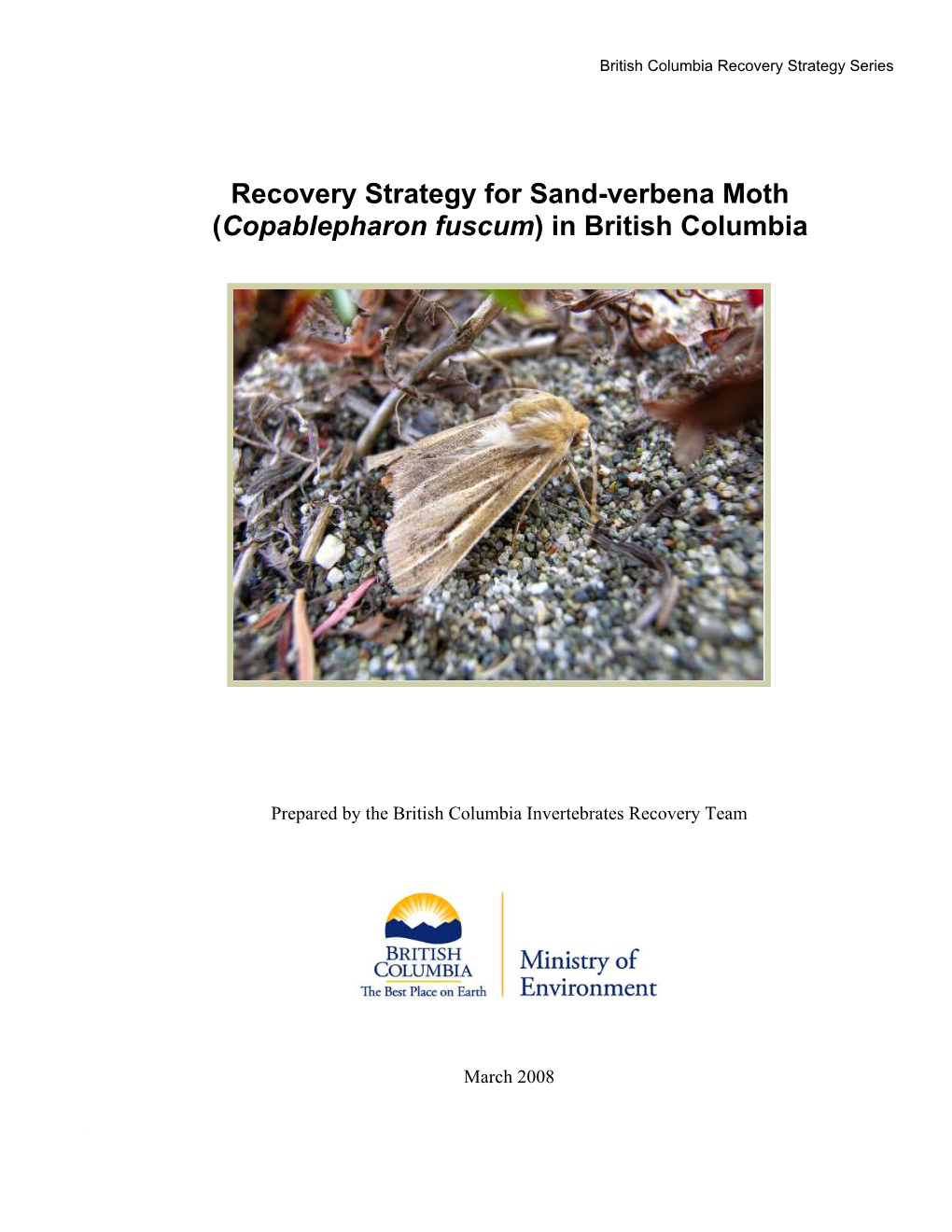 Recovery Strategy for Sand Verbena Moth (Copablepharon Fuscum)