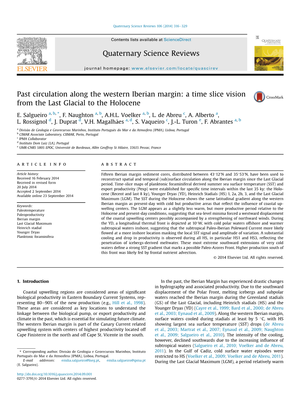 Past Circulation Along the Western Iberian Margin: a Time Slice Vision from the Last Glacial to the Holocene