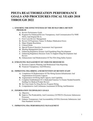Pdufa Reauthorization Performance Goals and Procedures Fiscal Years 2018 Through 2022
