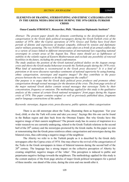 Elements of Framing, Stereotyping and Ethnic Categorisation in the Greek Media Discourse During the 1976 Greek-Turkish Crisis