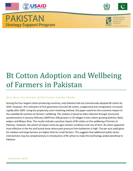 Bt Cotton Adoption and Wellbeing of Farmers in Pakistan