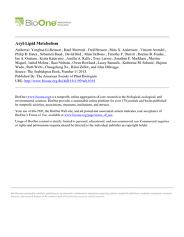 Acyl-Lipid Metabolism Author(S): Yonghua Li-Beisson , Basil Shorrosh , Fred Beisson , Mats X