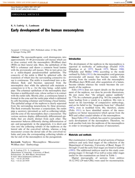 Early Development of the Human Mesonephros