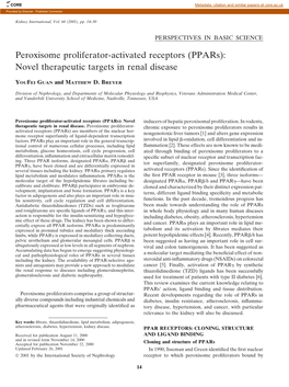 Peroxisome Proliferator-Activated Receptors (Ppars): Novel Therapeutic Targets in Renal Disease