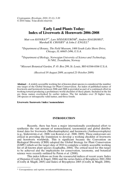 Early Land Plants Today: Index of Liverworts & Hornworts 2006-2008