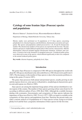 Cytology of Some Iranian Stipa (Poaceae) Species and Populations