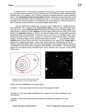 Problem 17, Exploring the Dwarf Planet Eris