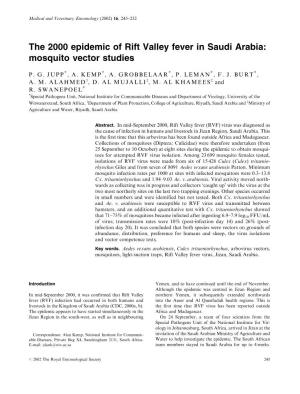 The 2000 Epidemic of Rift Valley Fever in Saudi Arabia: Mosquito Vector Studies