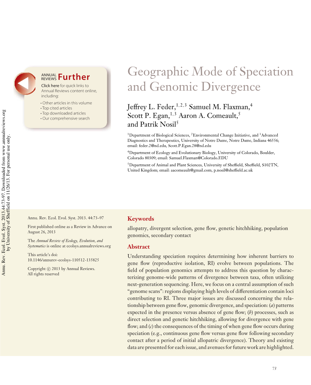 Geographic Mode of Speciation and Genomic Divergence