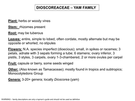 Dioscoreaceae – Yam Family