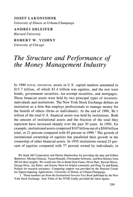 The Structure and Performance of the Money Management Industry