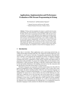 Applications, Implementation and Performance Evaluation of Bit Stream Programming in Erlang