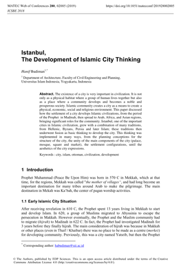 Istanbul, the Development of Islamic City Thinking
