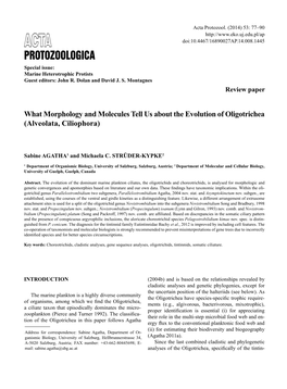 Protozoologica Special Issue: Marine Heterotrophic Protists Guest Editors: John R