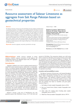 Resource Assessment of Sakesar Limestone As Aggregate from Salt Range Pakistan Based on Geotechnical Properties
