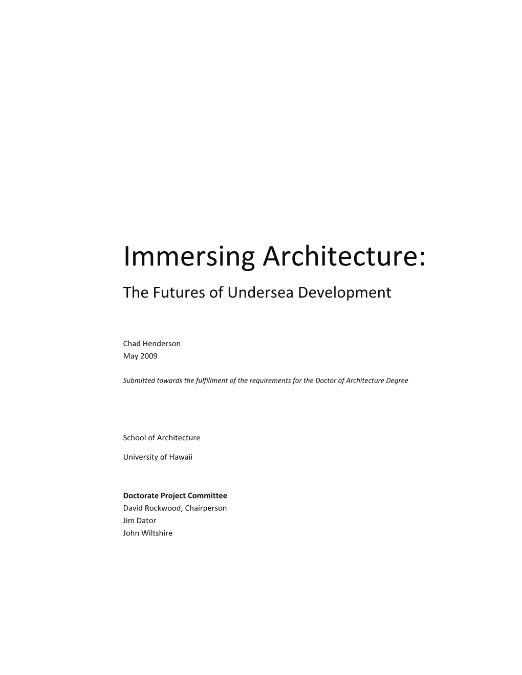 Immersing Architecture: the Futures of Undersea Development