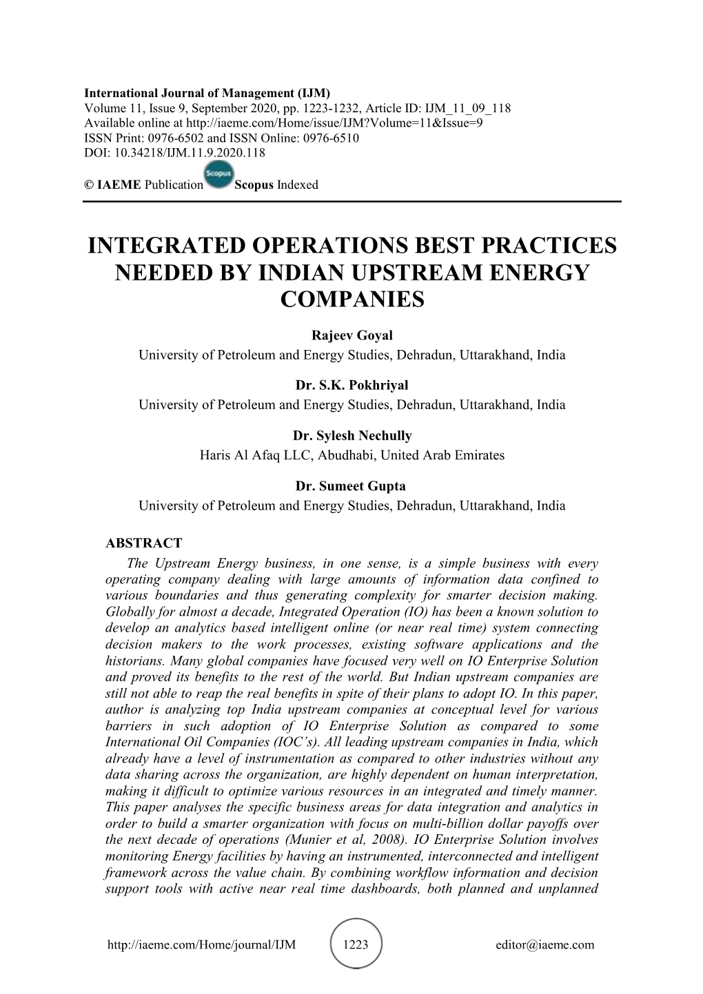 Integrated Operations Best Practices Needed by Indian Upstream Energy Companies