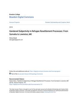 Gendered Subjectivity in Refugee Resettlement Processes: from Somalia to Lewiston, ME