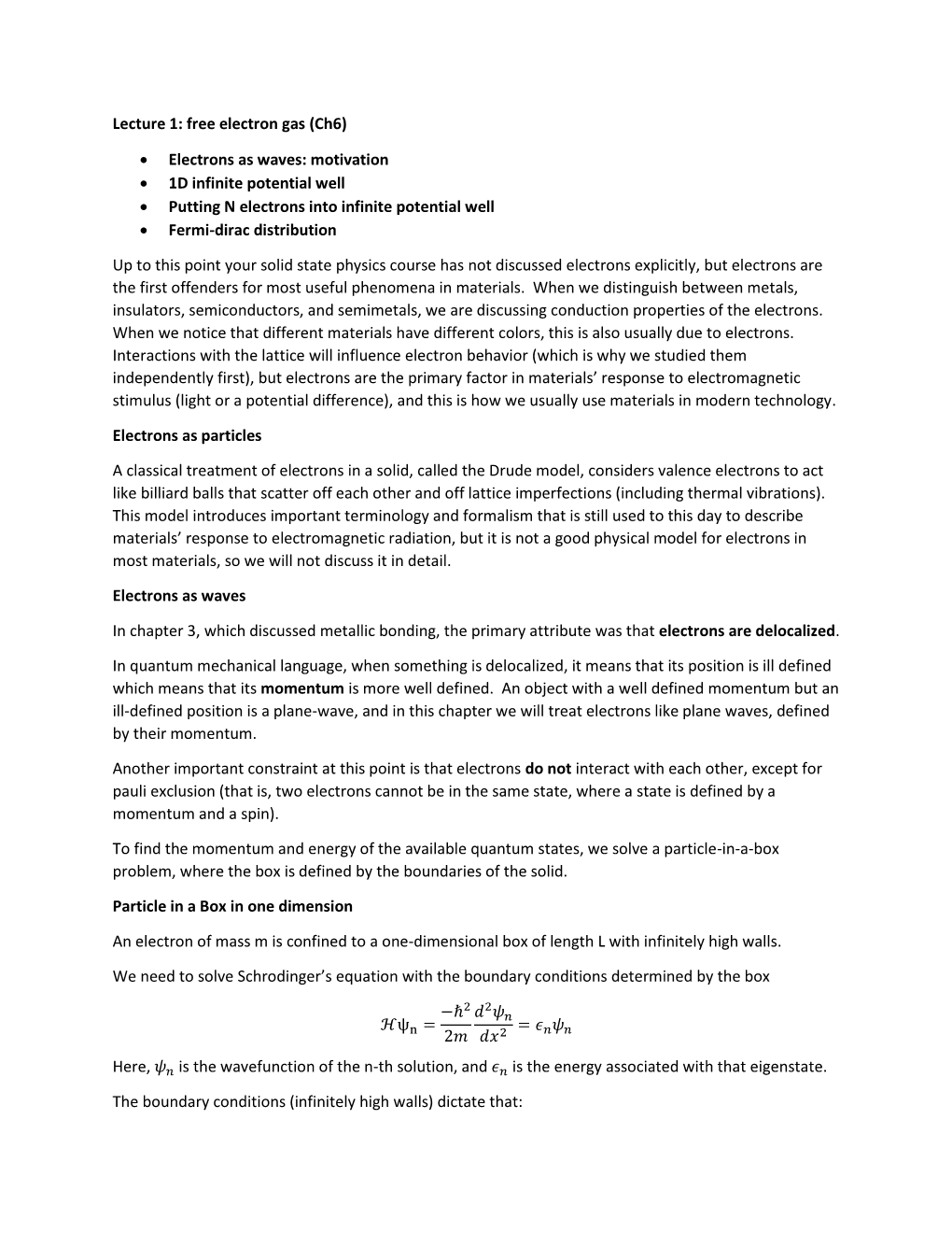 Free Electron Gas (Ch6)