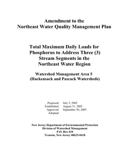 Amendment to the Northeast Water Quality Management Plan