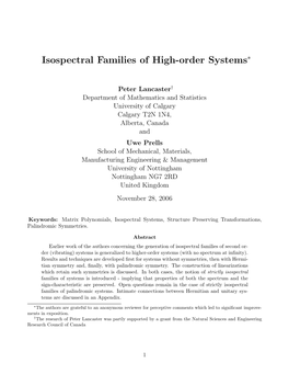 Isospectral Families of High-Order Systems∗