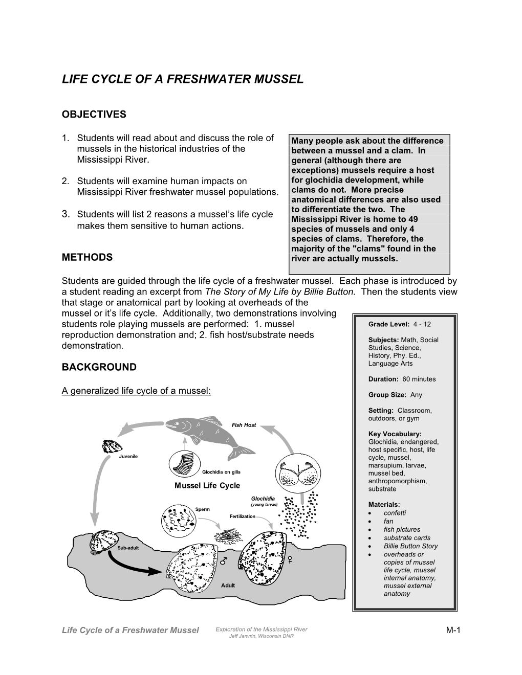 Life Cycle of a Freshwater Mussel