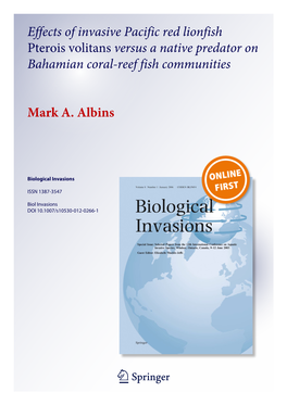 Effects of Invasive Pacific Red Lionfish Pterois Volitans Versus a Native Predator on Bahamian Coral-Reef Fish Communities Mark