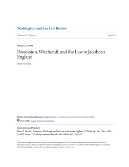 Possession, Witchcraft, and the Law in Jacobean England Brian P