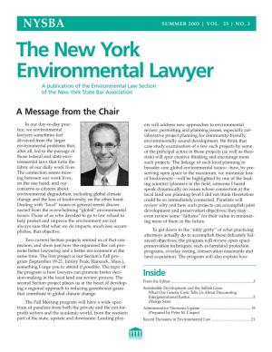 The New York Environmental Lawyer a Publication of the Environmental Law Section of the New York State Bar Association