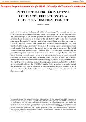 Intellectual Property License Contracts: Reflections on a Prospective Uncitral Project