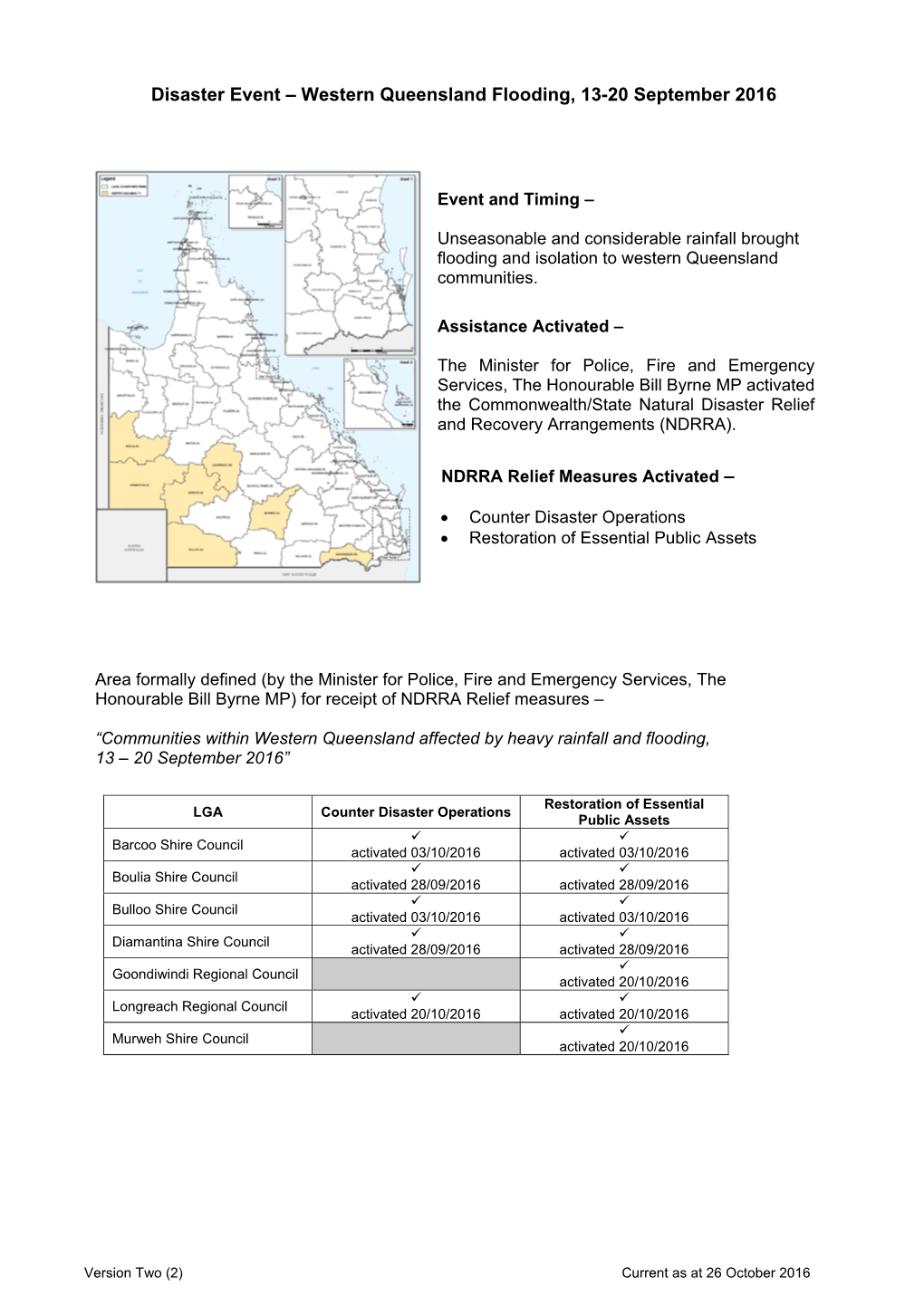 Western Queensland Flooding, 13-20 September 2016