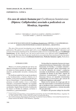 Un Caso De Miasis Humana Por Cochliomyia Hominivorax (Díptera: Calliphoridae) Asociado a Pediculosis En Mendoza, Argentina