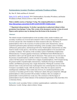 Paedomorphosis, Secondary Woodiness, and Insular Woodiness in Plants