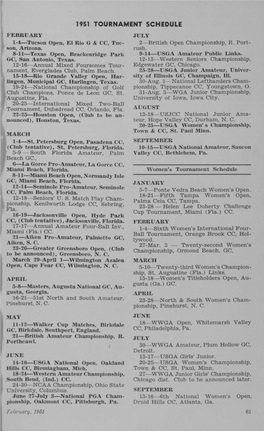 1951 Tournament Schedule