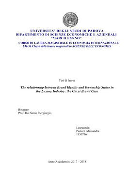 UNIVERSITA' DEGLI STUDI DI PADOVA the Relationship Between