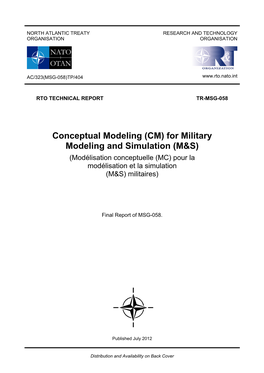 For Military Modeling and Simulation (M&S) (Modélisation Conceptuelle (MC) Pour La Modélisation Et La Simulation (M&S) Militaires)
