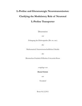 L-Proline and Glutamatergic Neurotransmission: Clarifying The