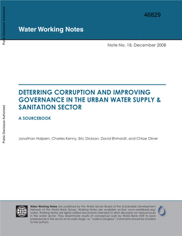 Deterring Corruption and Improving Governance in the Urban Water Supply & Sanitation Sector: A