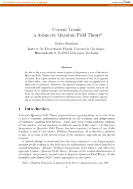 Current Trends in Axiomatic Quantum Field Theory∗